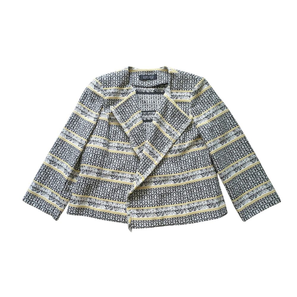 Kasper Open Jacket Blazer Womens 12P Cream-Yellow Cotton Career Work Heritage